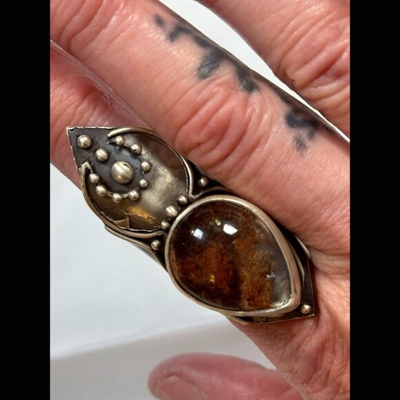 OOAK Acid Queen Warrior Ring Lodolite Sterling Silver Moon Shield Knuckle 9 - Picture 5 of 10